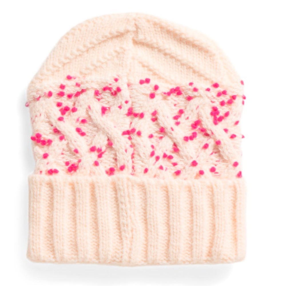 NWT Trina Turk White And Pink Bubblewrap Yarn Knit Beanie - Picture 4 of 9